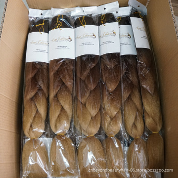 Wholesale Private Label Cheap Jumbo Braid Synthetic hair pre stretched Crochet Hair 24 inch Ombre Braiding Hair for Black Women